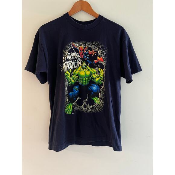 Vintage Y2K 2003 Marvel Comics Spiderman Versus Hulk T-Shirt XL JL - Picture 1 of 7
